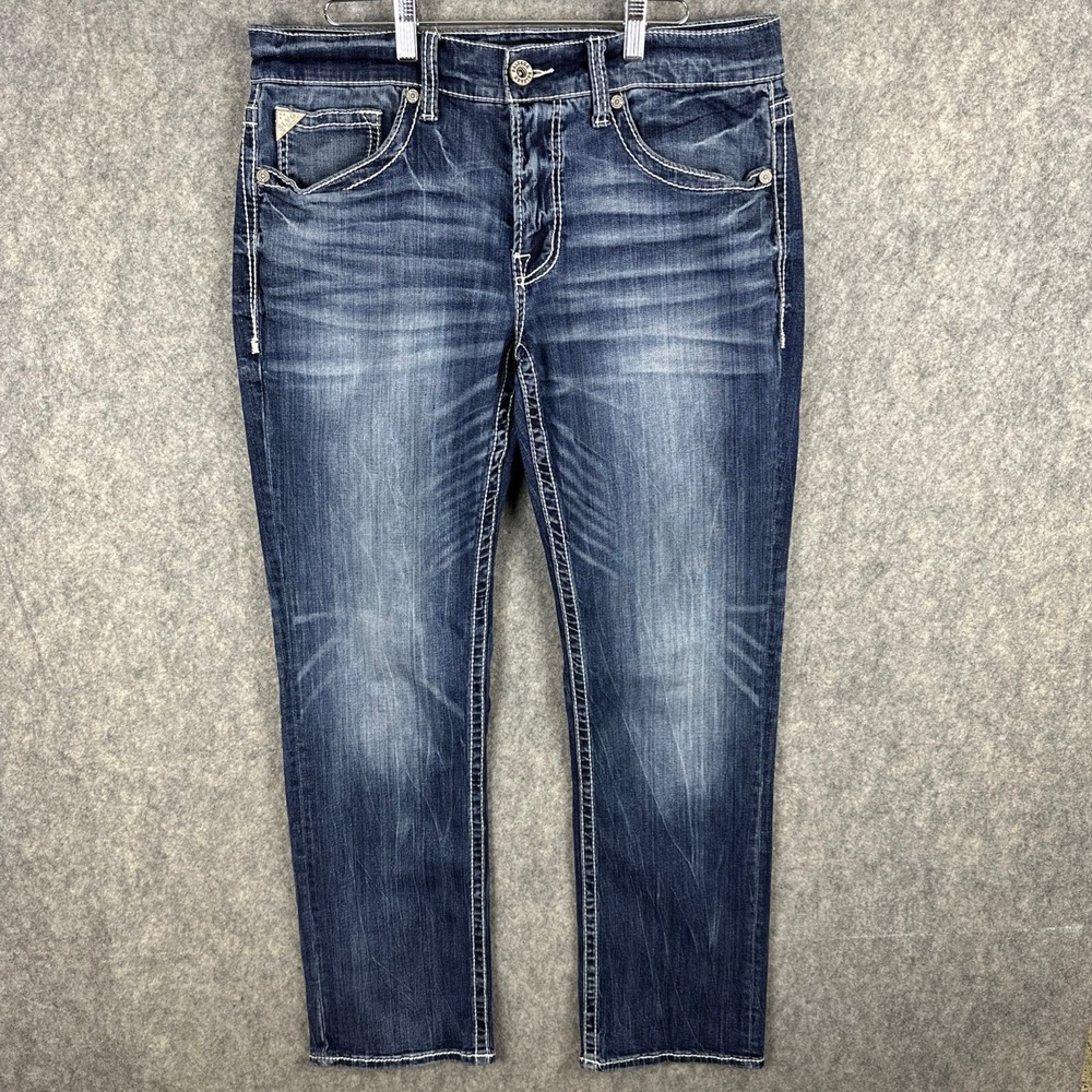 Salvage Jeans Men 33 Blue Mayhem Straight Regular Fit Contrast Stitch Denim